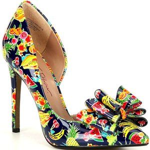 Betsey Johnson Prince Patent Rainbow Floral Bow Detail Pumps